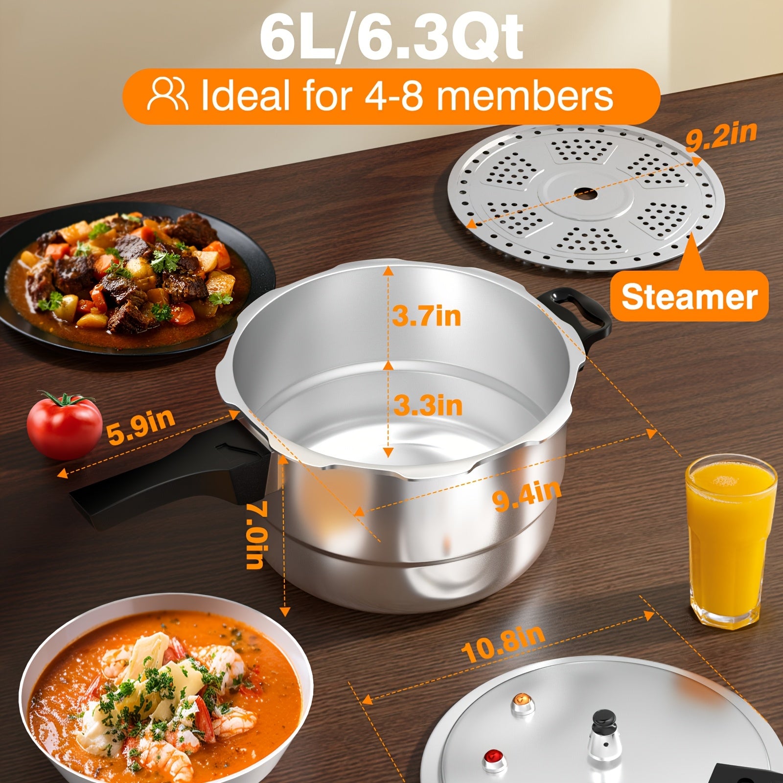 PYY 10Qt Aluminum Pressure Cooker with a Release Valve And Various Safety Features, Suitable for Use with Both Gas And Induction Cooktops, Includes a Canner Rack