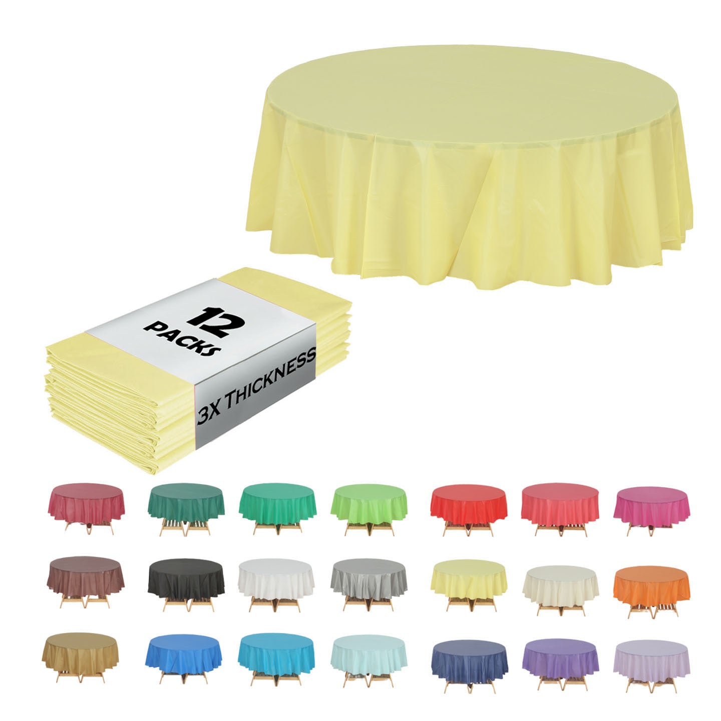 Heavy Duty Premium 12pcs Plastic Tablecloth, Disposable Tablecloth, Plastic Table Cover for Kitchen, Dinning Uses.