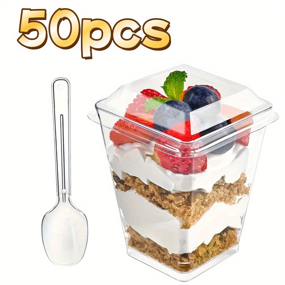 (Quick Arrival) 25/50/100/150/200 Packs 5/8oz Plastic Dessert Cup with Lid & Spoon Set, Pudding Cup with Lid, Mini Dessert Cup, Party Gathering Use, Suitable for Large Gatherings, Family Gatherings, Camping Picnics