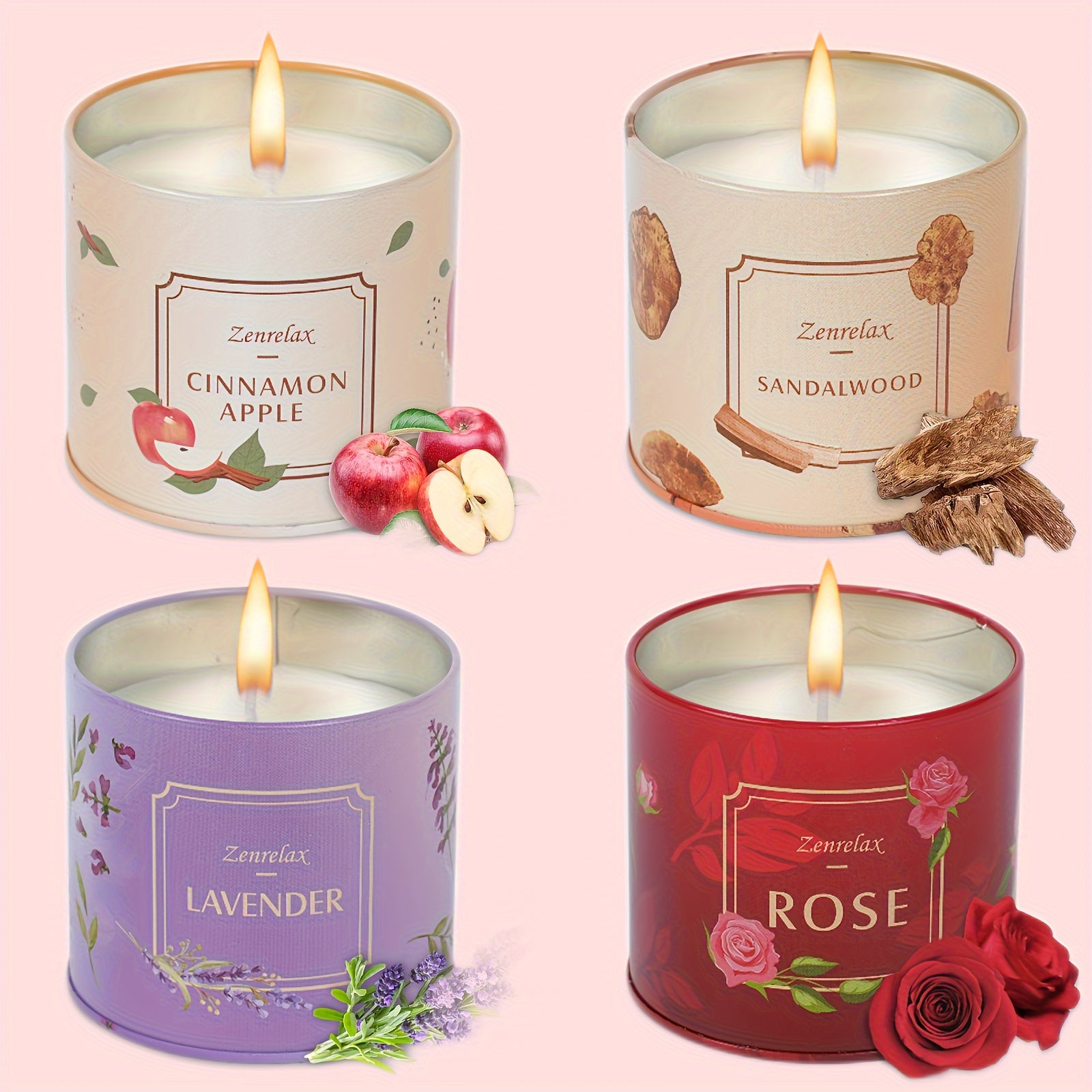 30oz Scented Candle Set for Women - Rose, Sandalwood, Cinnamon, Apple & Lavender Fragrances in Metal Jar - Perfect Christmas, Valentine's Day & Birthday Gift Seasonal Holiday Decorations for Halloween