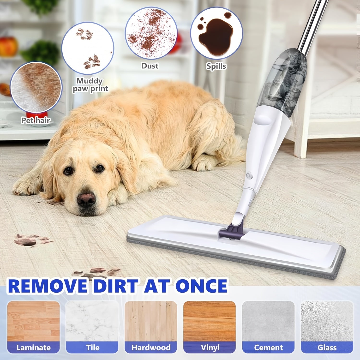4pcs Set (1Spray Mop And 3 Washable Pads) Water-Spraying Flat Mop. Mops for Floor Cleaning. Dry And Wet Dual-Purpose. Household Floor Mop. for Floor Cleaning. Suitable for Hardwood, Laminate, Tiles, Ceramics