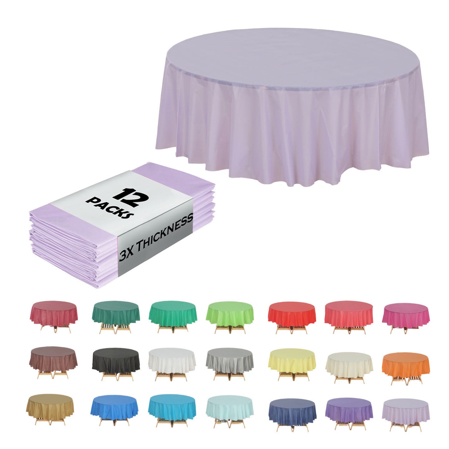 Heavy Duty Premium 12pcs Plastic Tablecloth, Disposable Tablecloth, Plastic Table Cover for Kitchen, Dinning Uses.