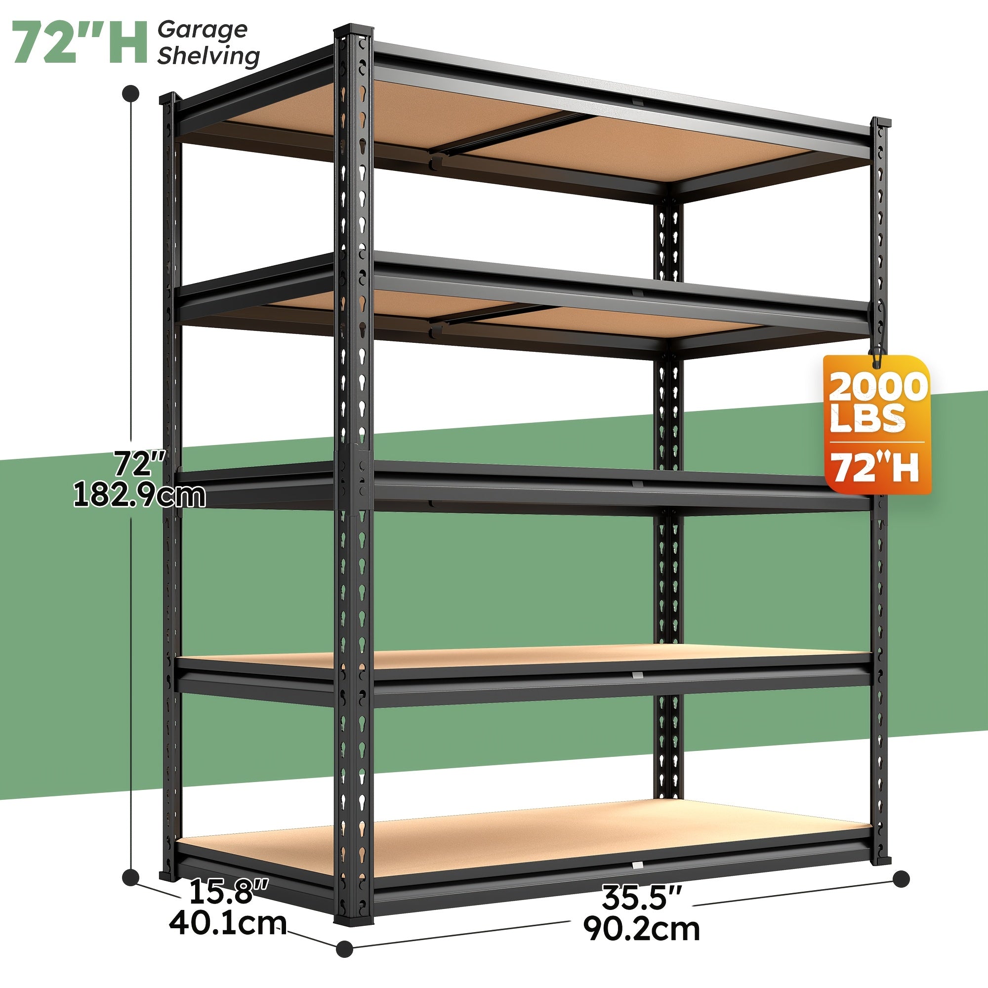 72''H Storage Shelves Heavy Duty Shelving 2000LBS Garage Shelving 5 Tier Metal Shelves for Garage Shelves 35.5"W X72"H X 15.8"D, Adjustable Shelving Unit for Basement Pantry Utility Rack Shelf, Kitchen Standing Rack/ Kitchen Standing Baker's Rack