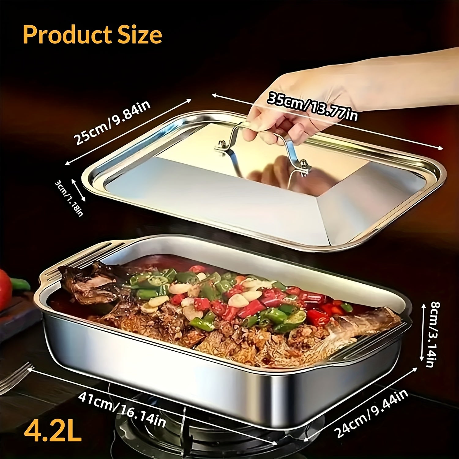 2/4/6/8pcs Extra Large Heavy Duty Stainless Steel Baking Pans with Lids - Non-Stick, Thick Rectangular Oven Trays for Desserts, Bread, And Seafood - Perfect for Bbqs, Buffet Serving Trays
