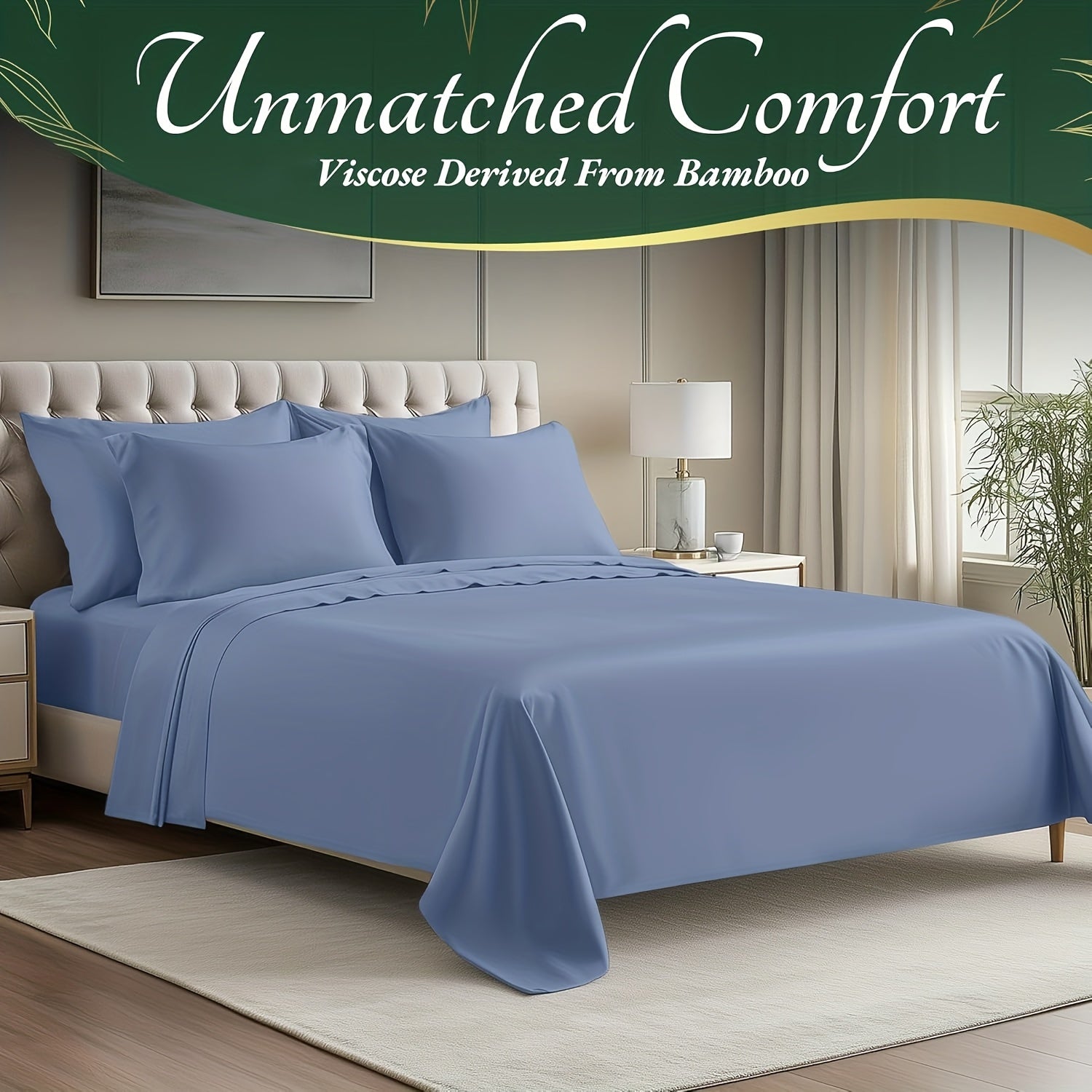 Bamboo Cooling Bed Sheets 6 Piece Set Deep Pocket 17 Inch Hot Sleepers Cloud Soft Luxury Fitted Sheet Flat Sheet Pillowcases Twin Full Queen King