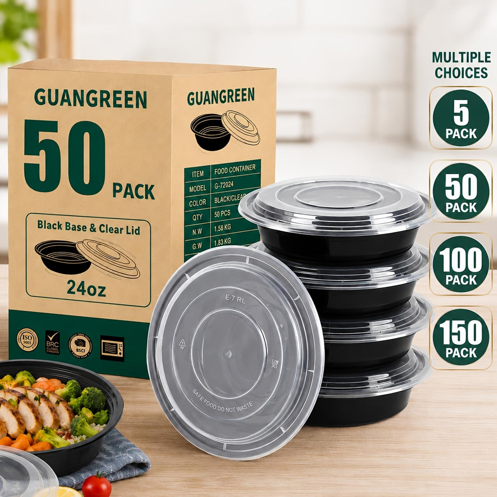 5/50/100//150pcs-24oz Meal Prep Bowls with Lids, Disposable Takeout Bento Food Containers, Stackable, Freezer/Microwave/Dishwasher Safe, BPA-Free, for Restaurant Home Catering Delivery