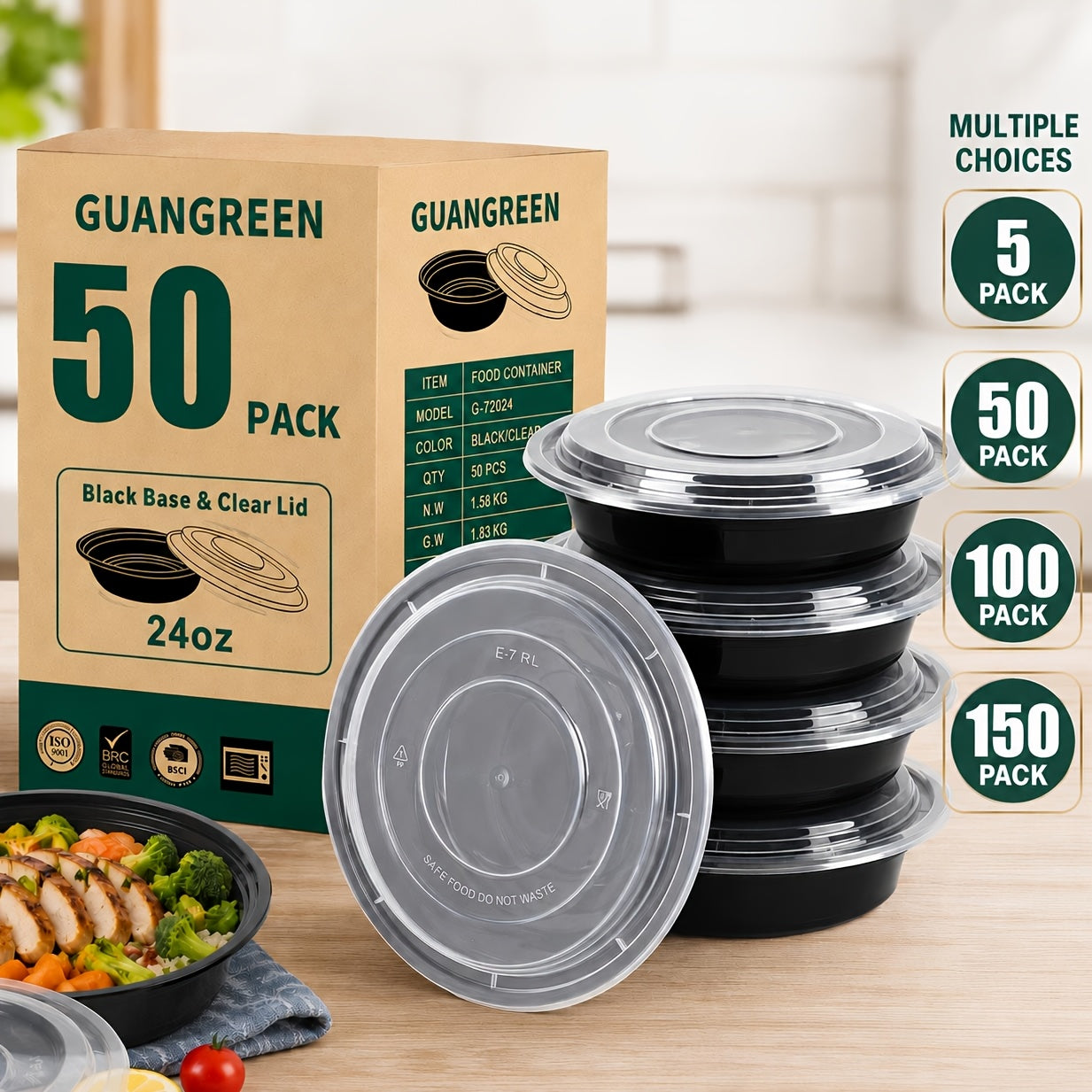 5/50/100//150pcs-24oz Meal Prep Bowls with Lids, Disposable Takeout Bento Food Containers, Stackable, Freezer/Microwave/Dishwasher Safe, BPA-Free, for Restaurant Home Catering Delivery