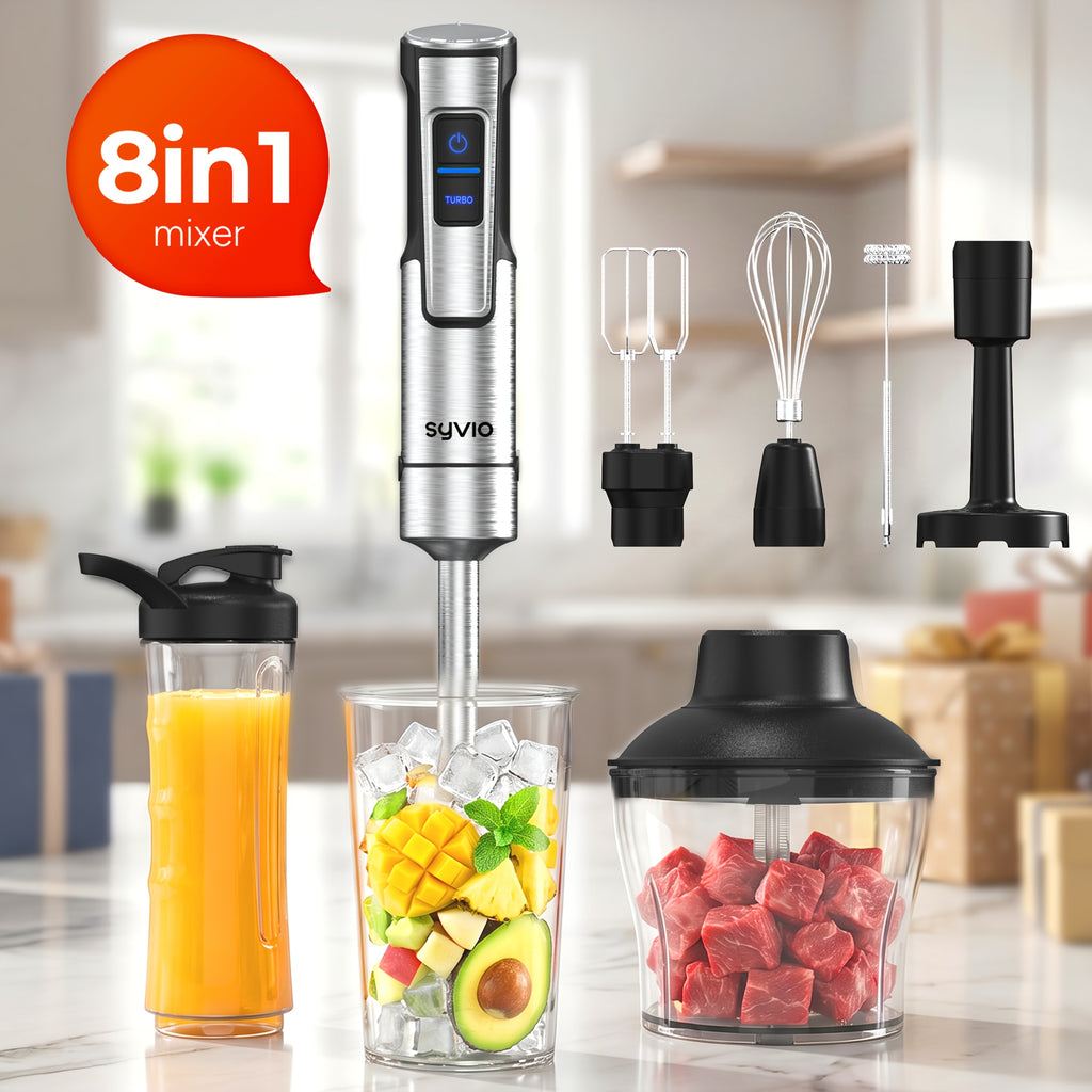 8-In-1 Immersion Blender, 1000W Heavy Duty Motor, Meat Chopper, 15-Speed Mode Handheld Blender with Stainless Steel Shaft - Includes 8 Total Pieces, Kitchen Must-Haves