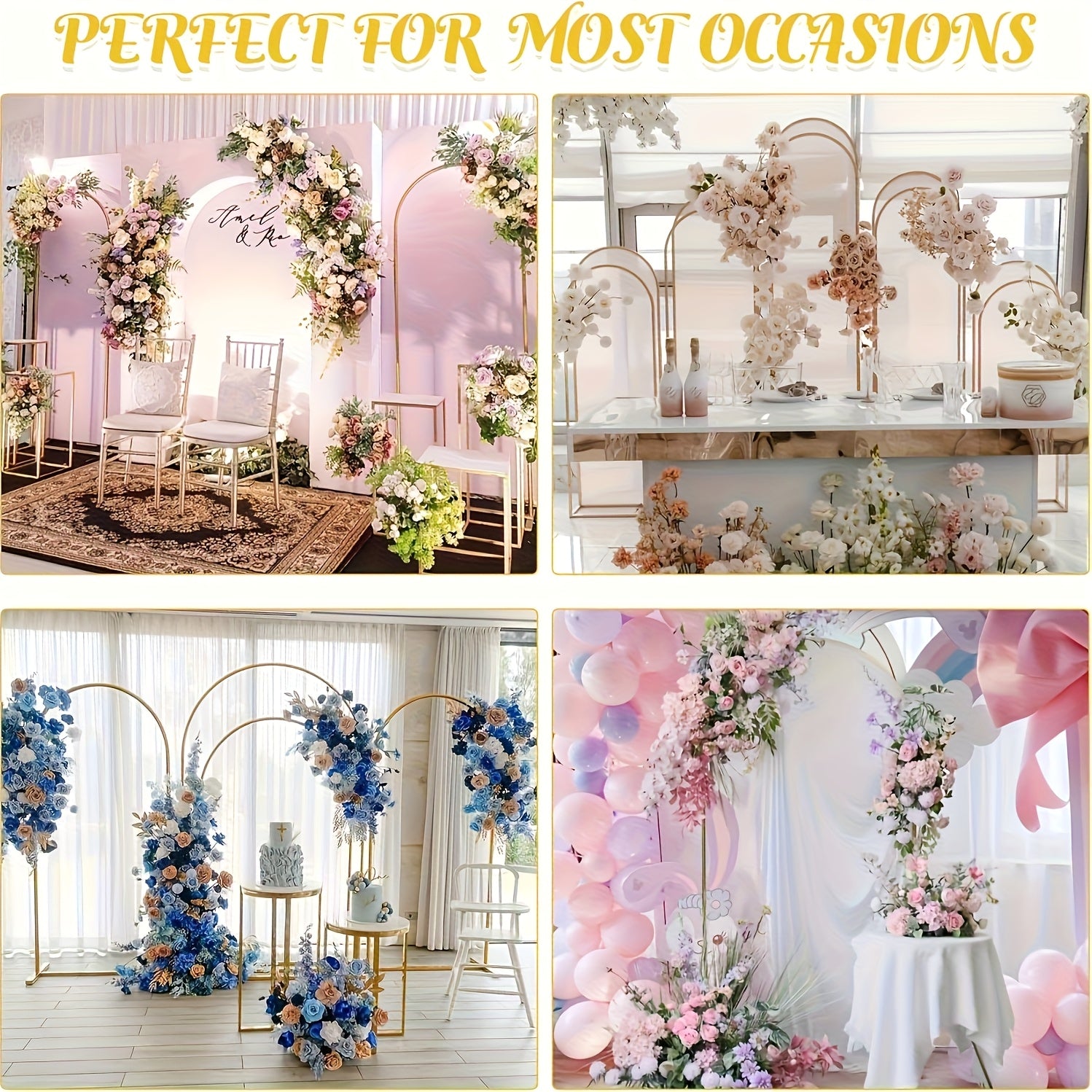 2pcs Heavy Duty Metal Wedding Arch Backdrop Set (7.2Ft And 6Ft) - Sturdy Frame with Golden Powder Coating, Easy to Assemble Balloon Flower Arch for Weddings, Birthdays, Eid And Ramadan Decorations - Indoor/Outdoor Party Decor, No Batteries