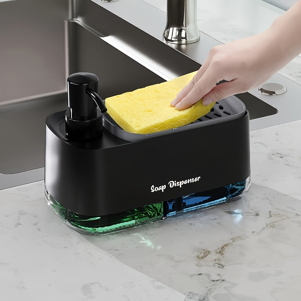 1pc Multi-Function Soap Dispenser with Built-In Sponge Holder - Leak-Proof Battery-Free Pump, Space-Saving Hygienic Hands-Free Design for Kitchen & Bathroom Countertop Organizer - Durable Rectangular Soap Dispensers for or Gift