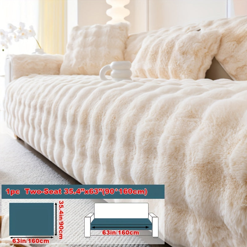 1pc Faux Rabbit Plush Sofa Cover - Winter Warm Thickened Soft Pet-Friendly Anti-Slip Furniture Protection Cover for Bedroom, Office, Living Room