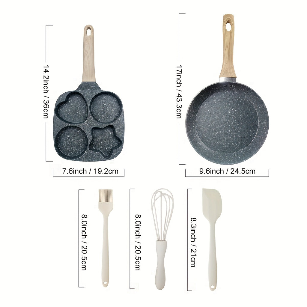 1/5pcs Premium Non-stick Breakfast Skillet For Eggs, Burgers And Omelettes - Easy Food Release, Heat-resistant Wooden Handle, Easy To Clean - Perfect For Home Kitchen Cooking For Christmas Gathering Pots And Pans Sets, Black Friday Items