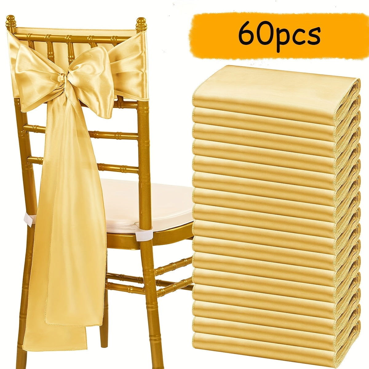 60pcs Satin Chair Sashes - 7x108 Inch Decorative Bows for Wedding, Christmas, Thanksgiving Banquet Party, Graduation & Outdoor Events (Multiple Colors)