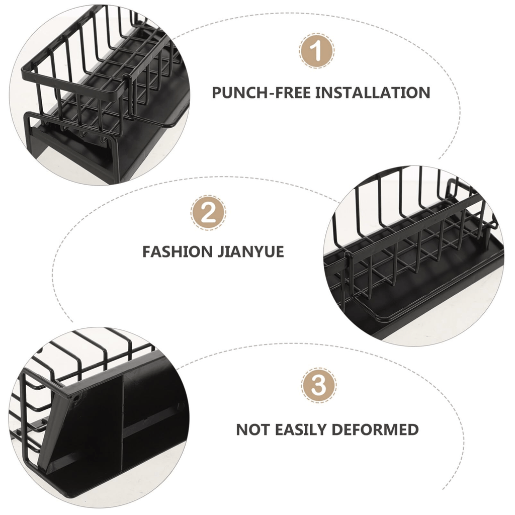 Black Sponge Drain Rack with Dishcloth Holder, Sink Storage Rack for Sponge Dish Soap, Dishcloth Brush, Mop, Utility Rack, Plastic Christmas