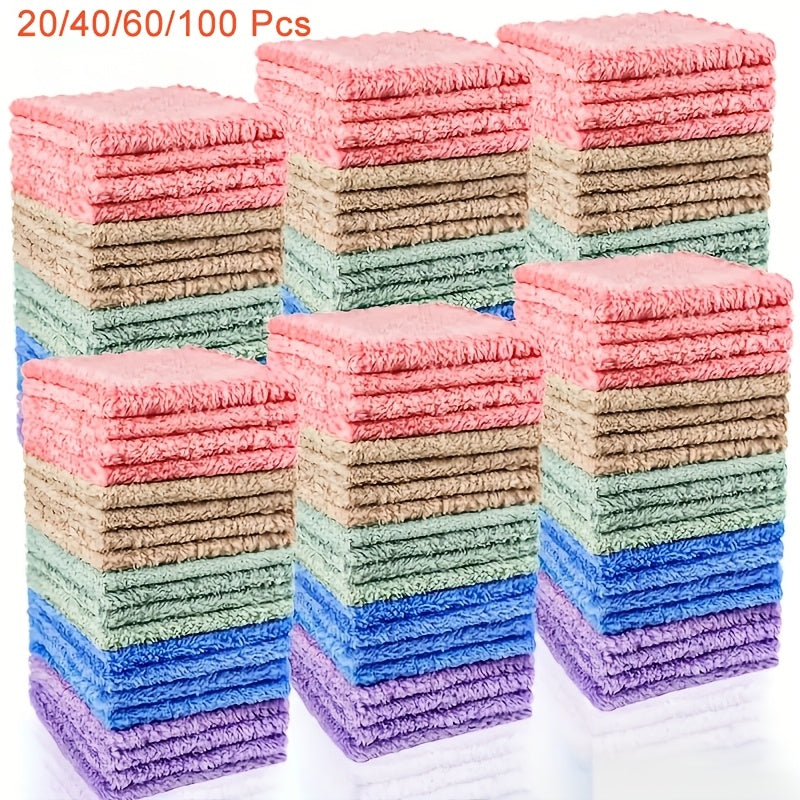 20/40/60/100pcs Soft & Absorbent Solid Color Washcloths - Gentle on Skin Quick-Drying Compact Square Towels for Home Bathing Bathroom Essentials 8.8*8.8in
