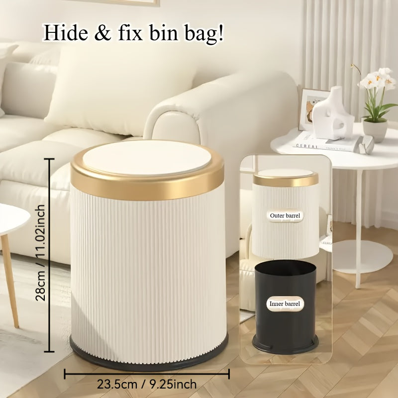 1pc 4.23gal/3.17gal Luxury Large Capacity Push-Lid Trash Can, Dual Inner Buckets, Odor-Sealing Oval Garbage Bin, Modern Plastic Waste Container for Kitchen, Bedroom, Living Room, Bathroom, Christmas Gifts, Halloween Gifts