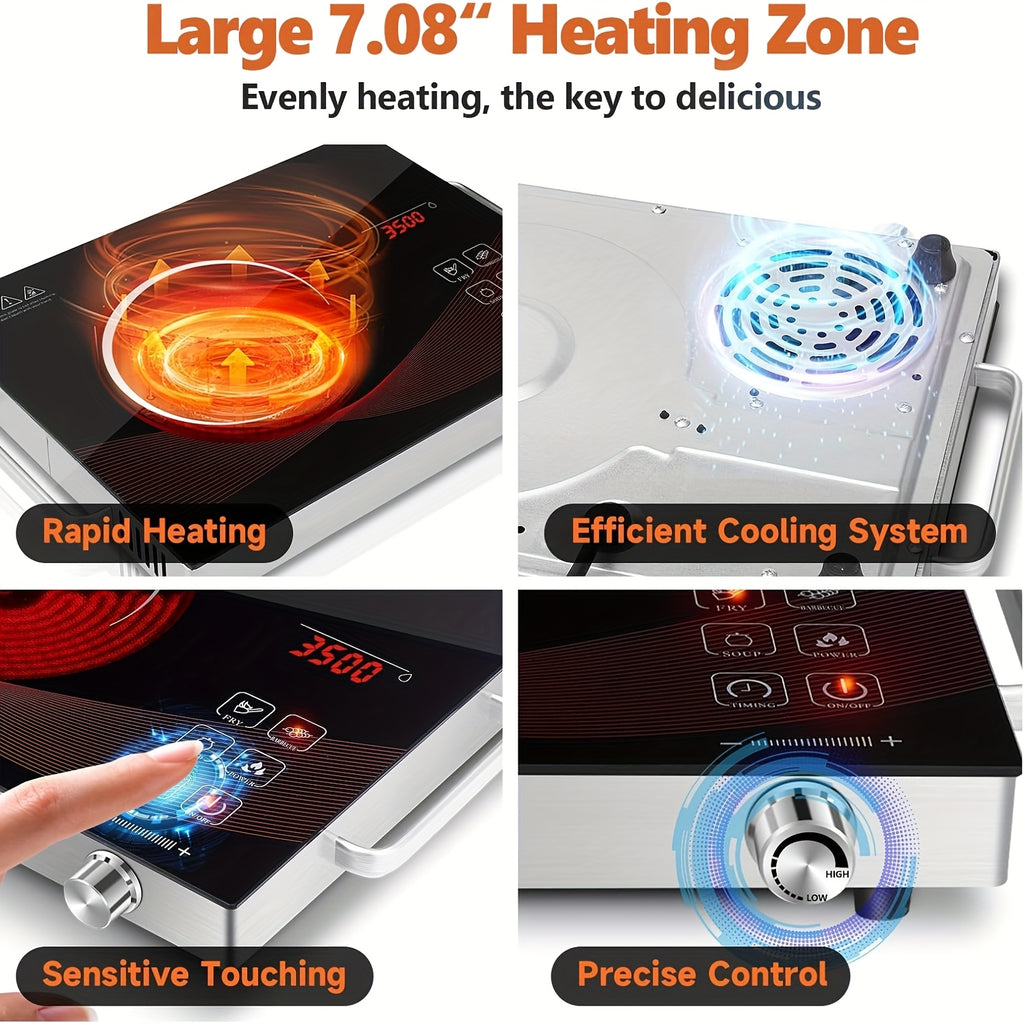 Electric Ceramic Stove, Electromagnetic Stove, Infrared Hot Plate Electric Stove, Portable Cookware Suitable for Cooking 2200W, Adjustable Temperature Control, Dual Control, Induction, Touch And Rotation