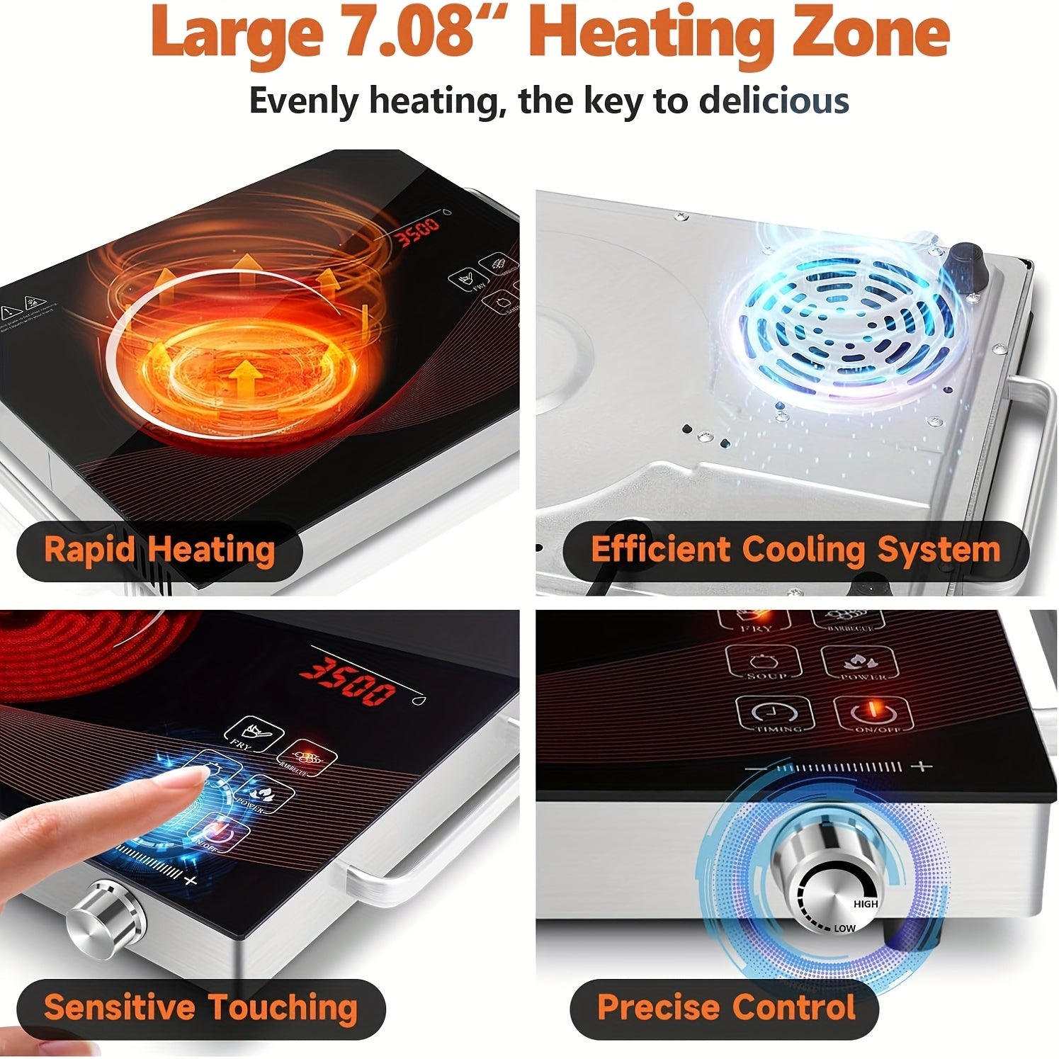 Electric Ceramic Stove, Electromagnetic Stove, Infrared Hot Plate Electric Stove, Portable Cookware Suitable for Cooking 2200W, Adjustable Temperature Control, Dual Control, Induction, Touch And Rotation