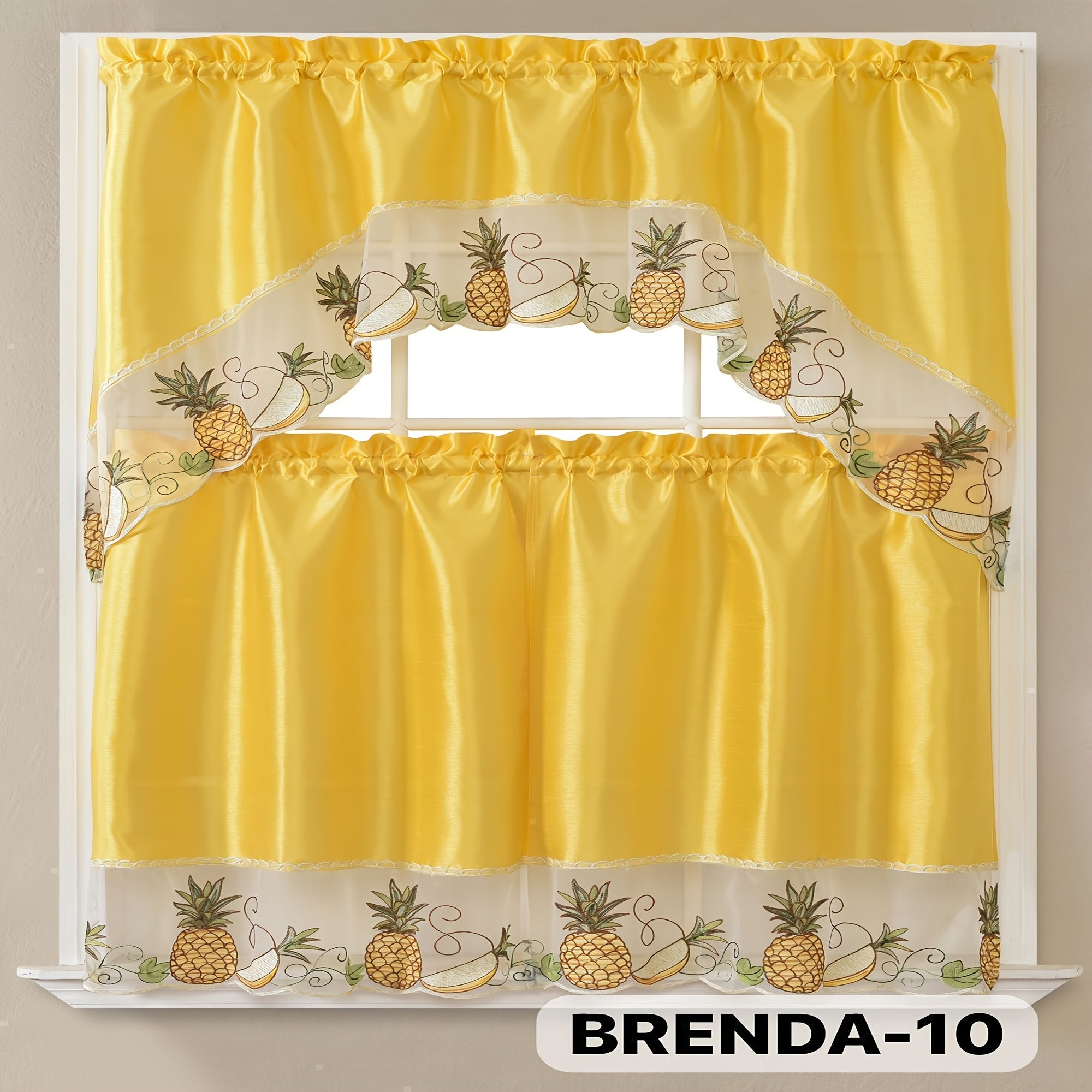 3pcs Embroidery Kitchen Curtains Set Flowers Embroidery Satin Fabric Faux Lightweight Soft Easy Care Machine Washable 49 Design Styles Available Holiday Gifts for Family Local Warehouse All Season Use Summer