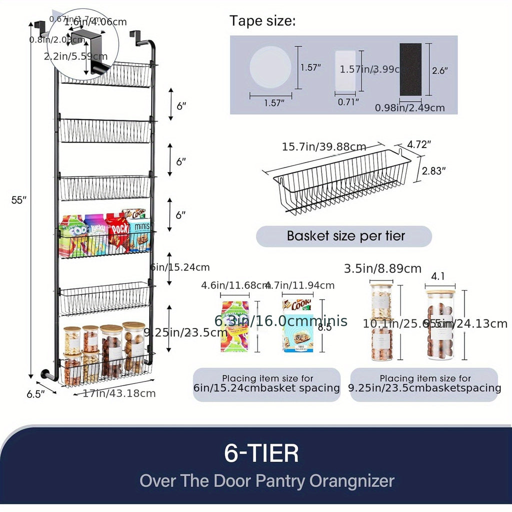 8-Tier & 6-Tier Over The Door Pantry Organizer - Metal Hanging Spice Rack for Pantry Door, Kitchen, Laundry & Bathroom Organization Versatile Back of Door Seasoning Rack in Black & White