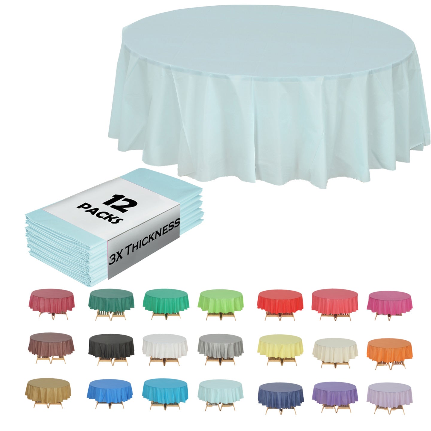 Heavy Duty Premium 12pcs Plastic Tablecloth, Disposable Tablecloth, Plastic Table Cover for Kitchen, Dinning Uses.