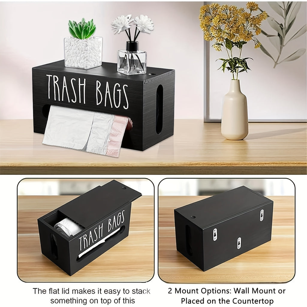 Wood Garbage Bag Dispenser with One-Touch Operation - Storage Box for Kitchen, Bathroom & Living Room - Dispensing Trash Can Organizer (No Manual Refills), 2 Colors ( & Black)
