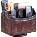 360° Swivel Remote Control Holder with 5 Compartments, PU Leather Multifunctional Desktop Organization Storage Box/Remotes Caddy/Makeup Organizer Basket for TV Controllers, Mobile Phones, Glasses, Cosmetics, Stationery. Home Decor and Accessories, Shelf B