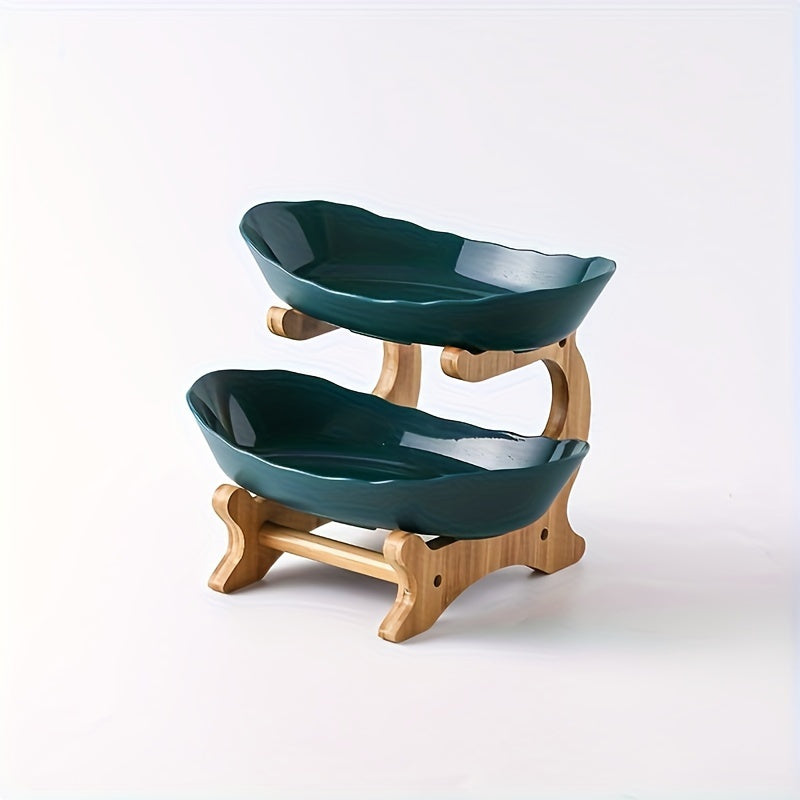 2/3 Tier Luxurious Wooden Elegant Fruit Stand- Double Layer Fruit Bowl and Creative Candy Display- Made of Natural Wood, Suitable Snack Tray for Living Room, Space-saving Design, Easy to Assemble, Father'S Day Gift, Kitchen Dessert Tray