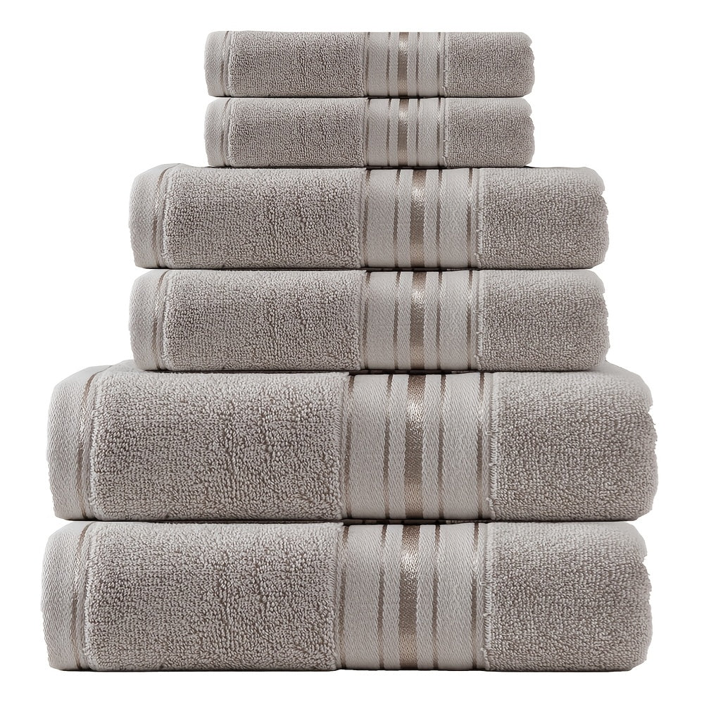 100% Cotton 6pcs Luxurious Towel Set - Super Soft, Absorbent & Stylishly Durable, Rapidly Drying, Gentle On Skin, Perfect For Bathroom, Spa, Hotel And Swimming Pool Including Washcloth, Hand & Bath Towels, Wash Cloths