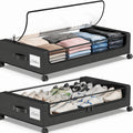 2-Pack Under Bed Storage with Wheels: XXL 17.17gal Underbed Storage Containers with Clear Lids - Rolling Drawers And Bins for Shoes, Clothes in Dorm Bedroom - Space-Saving Easy Pull-Out, Black, Under-Bed Storage