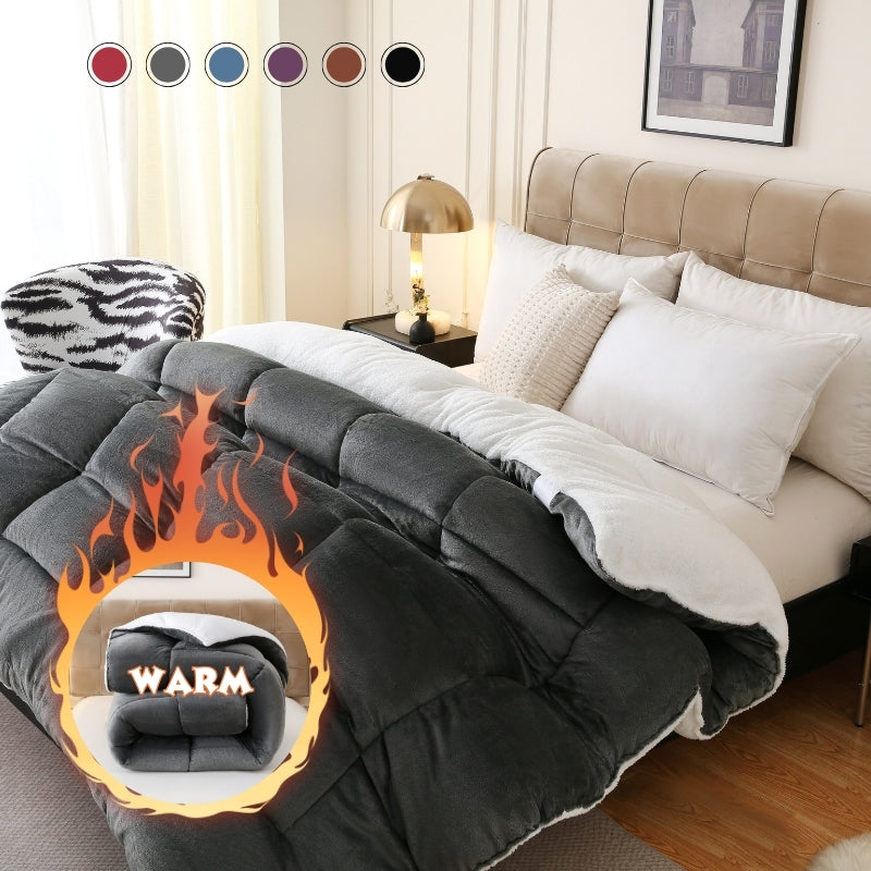 1pc Thick Soft Comforter Plush Flannel Sherpa Comforter, 500g Filling Ultra Breathable All Season Comforter Double-Sided, Box Stitch Solid Color Comforter For Bedroom, Warm For Autumn And Winter Comforter, Gift, Home Decor