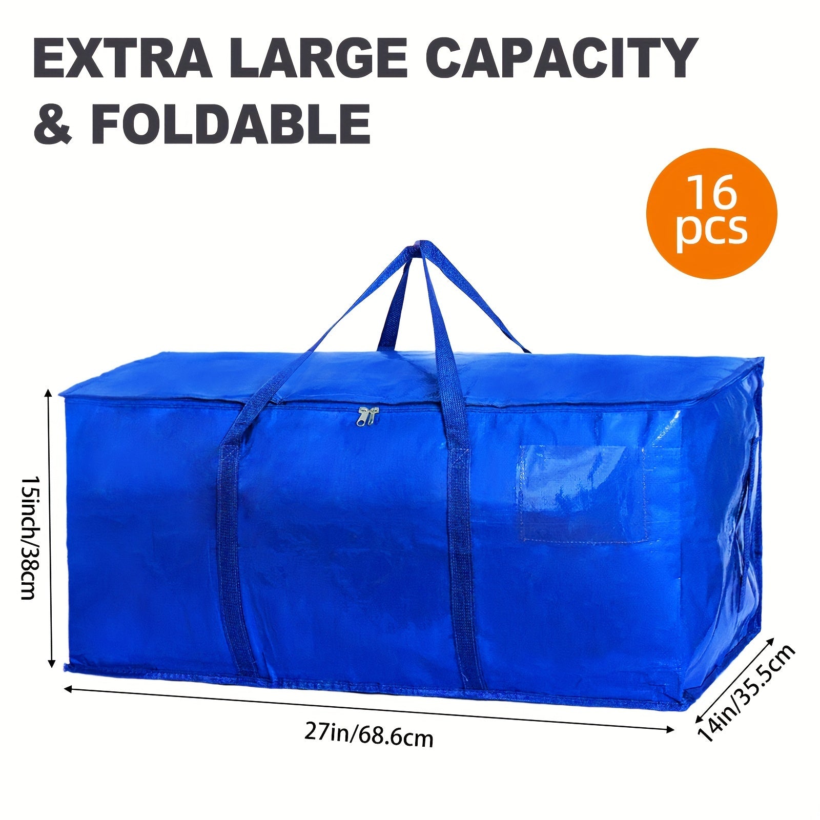 6pcs/16pcs Moving Bags Heavy Duty, 24.57gal/26.42gal Blue, Closet Storage And Storage System, Waterproof Storage Bags With Sturdy Handles And Zippers, Moving Storage, For Organizing Clothes, Moving Bags Heavy Duty Extra Large, For Halloween And Christmas