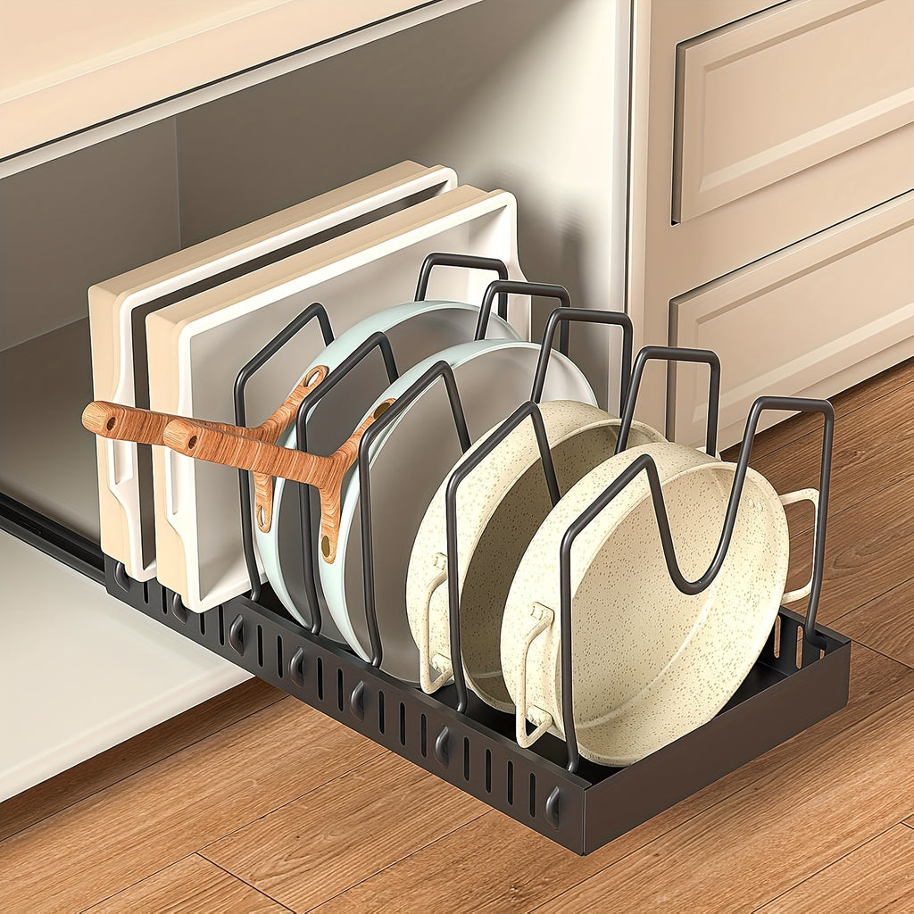 Under Pull-Out Pot And Pan Storage Cabinets, Sliding Lid Rack And Kitchen Pan Rack, Slide-Out Cabinet Storage Cabinet for Pot Lids, Baking Trays, Utensils, 8 Adjustable Dividers, Kitchen Organizers And Storage
