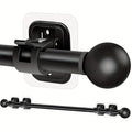No Drill Curtain Rods Set for Windows 32 to 48 Inch, 5/8 Inch Diameter Metal Drapey Pole with Adhesive Holder Hook - Renter Friendly (Black, Contemporary Style)