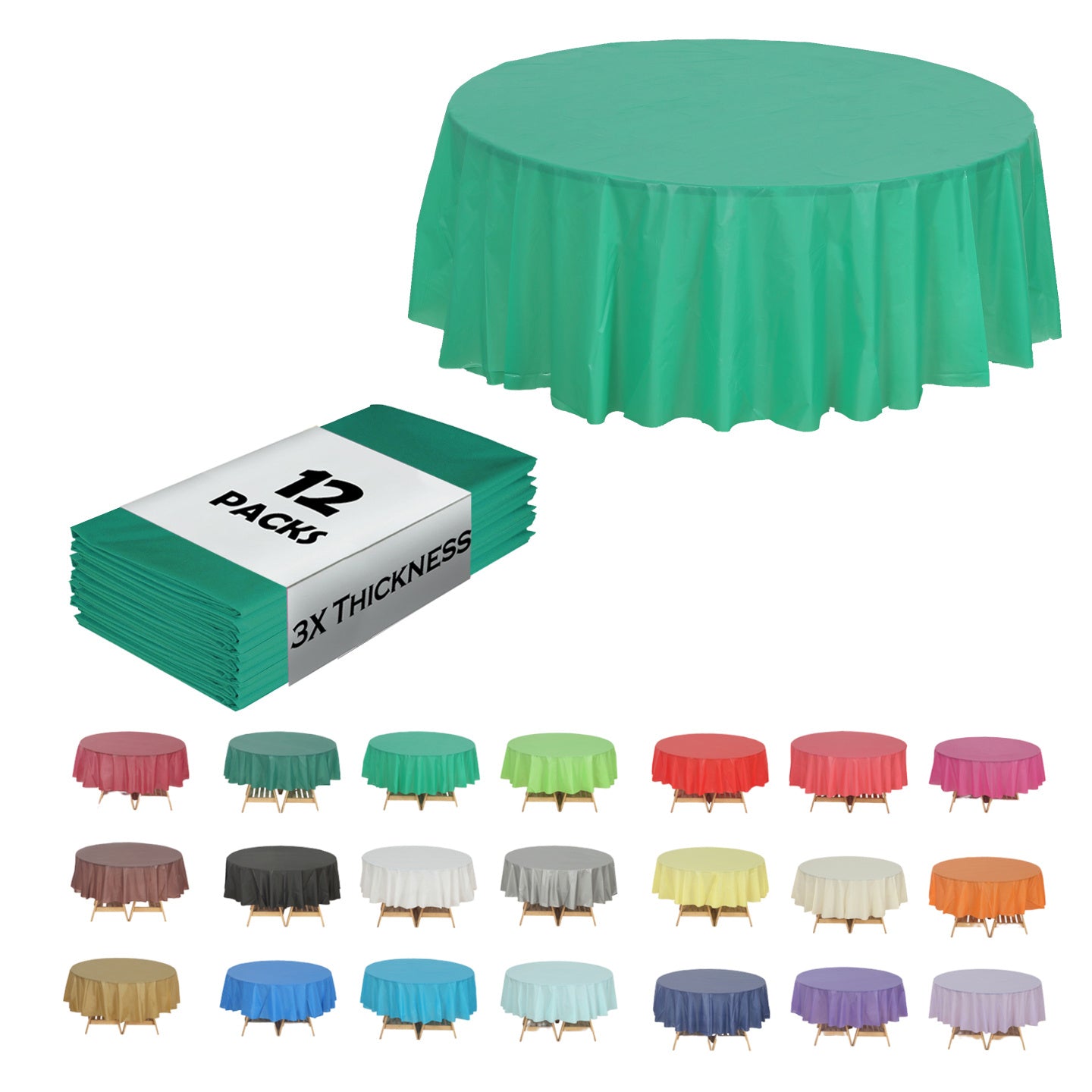 Heavy Duty Premium 12pcs Plastic Tablecloth, Disposable Tablecloth, Plastic Table Cover for Kitchen, Dinning Uses.