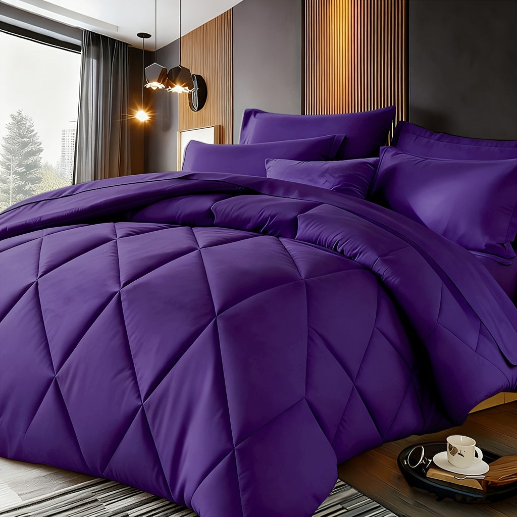 2/3pcs Solid Color Diamond Pattern Large & Extra-Large Bed Sheet Sets Soft Comfortable And Ultra-fine Fiber Filled Lightweight Fabric Breathable Quilt Easy to Take Care Of Equipped with Quilts And Pillowcases Luxurious Quality & Ideal Gift