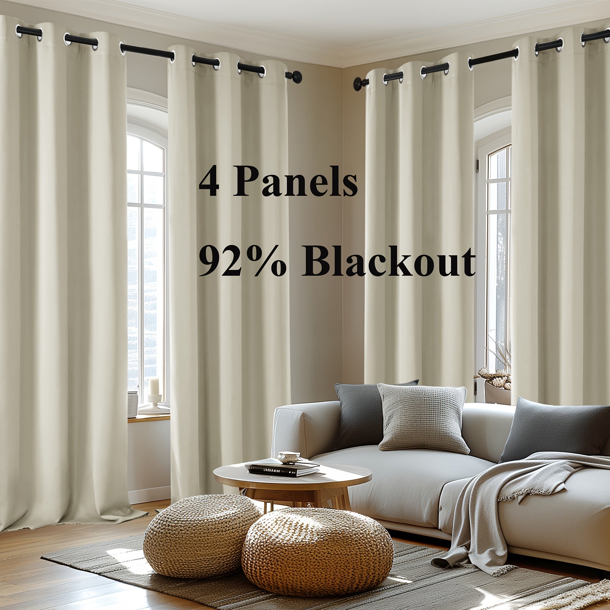 4-Panel Blackout Curtains, Thermal Insulated Curtains for Living Room Bedroom, Room Darkening Home Decor Drapes, 4pcs Curtains Set