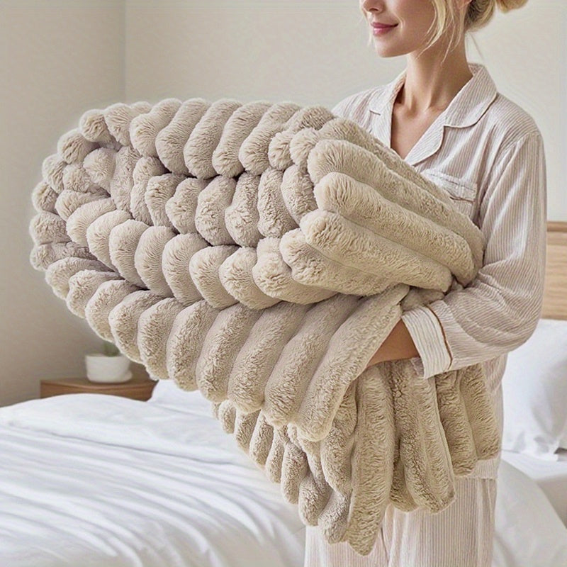 1 Premium Milk Striped Blanket, Soft And Warm Throw for Sofa, Bedroom Office Travel Hiking & Camping - All-Season Multi-Purpose Gift