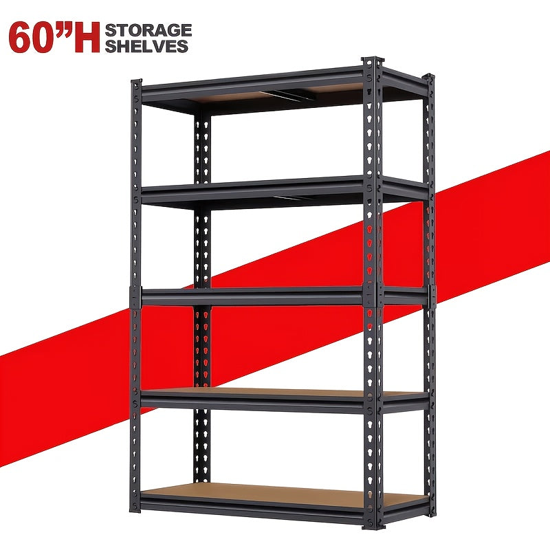 2000LBS Capacity 5 Tier 72''H/60"H Storage Shelves, 72" H X 36" W X 16" D/60" H X 28" W X 12" D Adjustable Metal Shelving Unit, Heavy Duty Garage Storage Shelves for Warehouse, Basement, Kitchen, Pantry, Living Room, Black