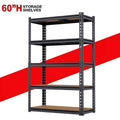 2000LBS Capacity 5 Tier 72''H/60"H Storage Shelves, 72" H X 36" W X 16" D/60" H X 28" W X 12" D Adjustable Metal Shelving Unit, Heavy Duty Garage Storage Shelves for Warehouse, Basement, Kitchen, Pantry, Living Room, Black