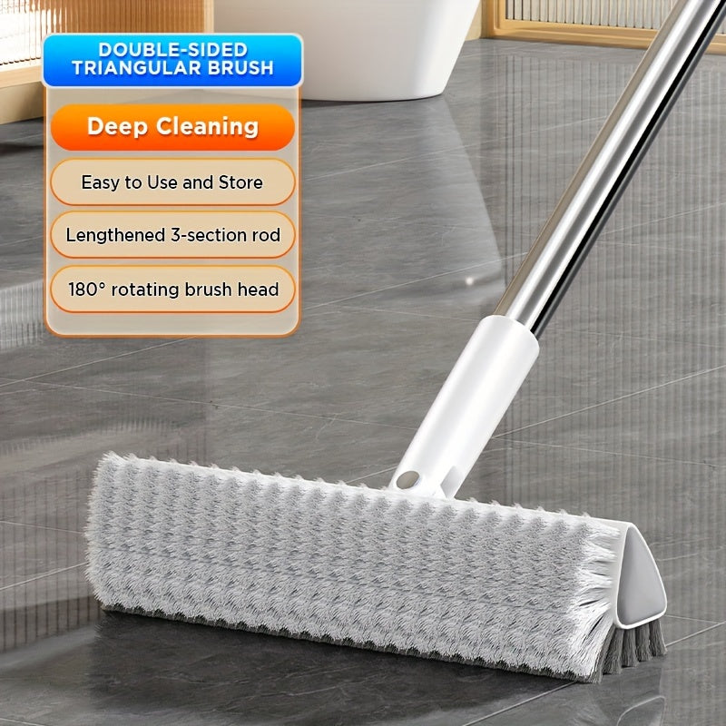 Joybos 52. 4" Heavy-Duty Double-Sided Floor Scrub Brush with V-Shaped Triangle Head - Stiff Bristles for Deep Cleaning Corners, Gaps, Patio, Bathroom, Kitchen & Tile Surfaces, Ergonomic Handle for Easy Storage