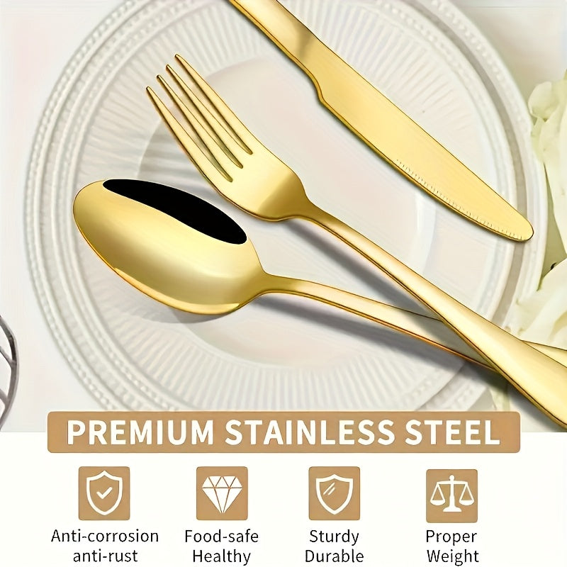60/20pcs Stainless Steel Golden Silverware Set - Heavy Duty Commercial Silverware for Restaurants, Weddings And Home Dishwasher Safe, Rust-Proof, Non-Toxic Bulk Kitchen Tableware with Gift Box The Best Gifts for Thanksgiving And Christmas
