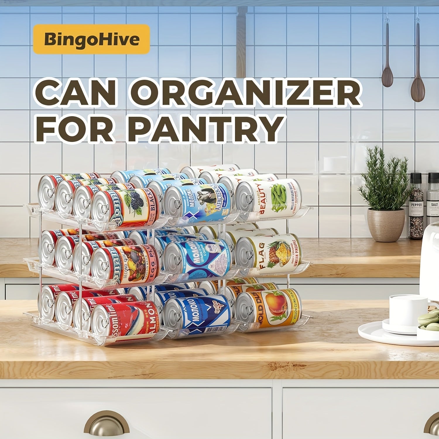 Pantry Can Storage Rack - Holds 36 Cans (3 Tiers/3pcs), Auto-Rolling Stackable Can Storage Rack - Transparent PET Material, Suitable for Soda, Soup, Vegetable Cans - Kitchen, Garage, Dorm Closet Organizer - Tool-Free Easy Assembly.