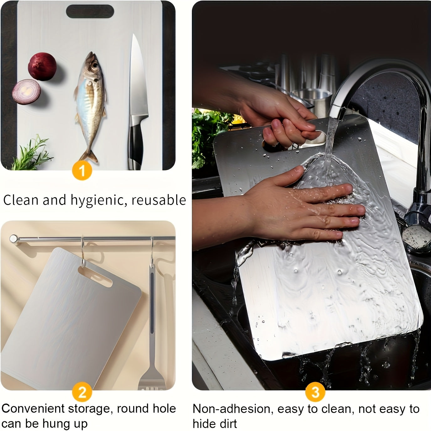 3pcs Set of High-Quality Stainless Steel Cutting Boards - Durable, Easy to Clean, Kitchen Ready, Space Saving, Rust Resistant And BPA Free, Ensuring Food Safety
