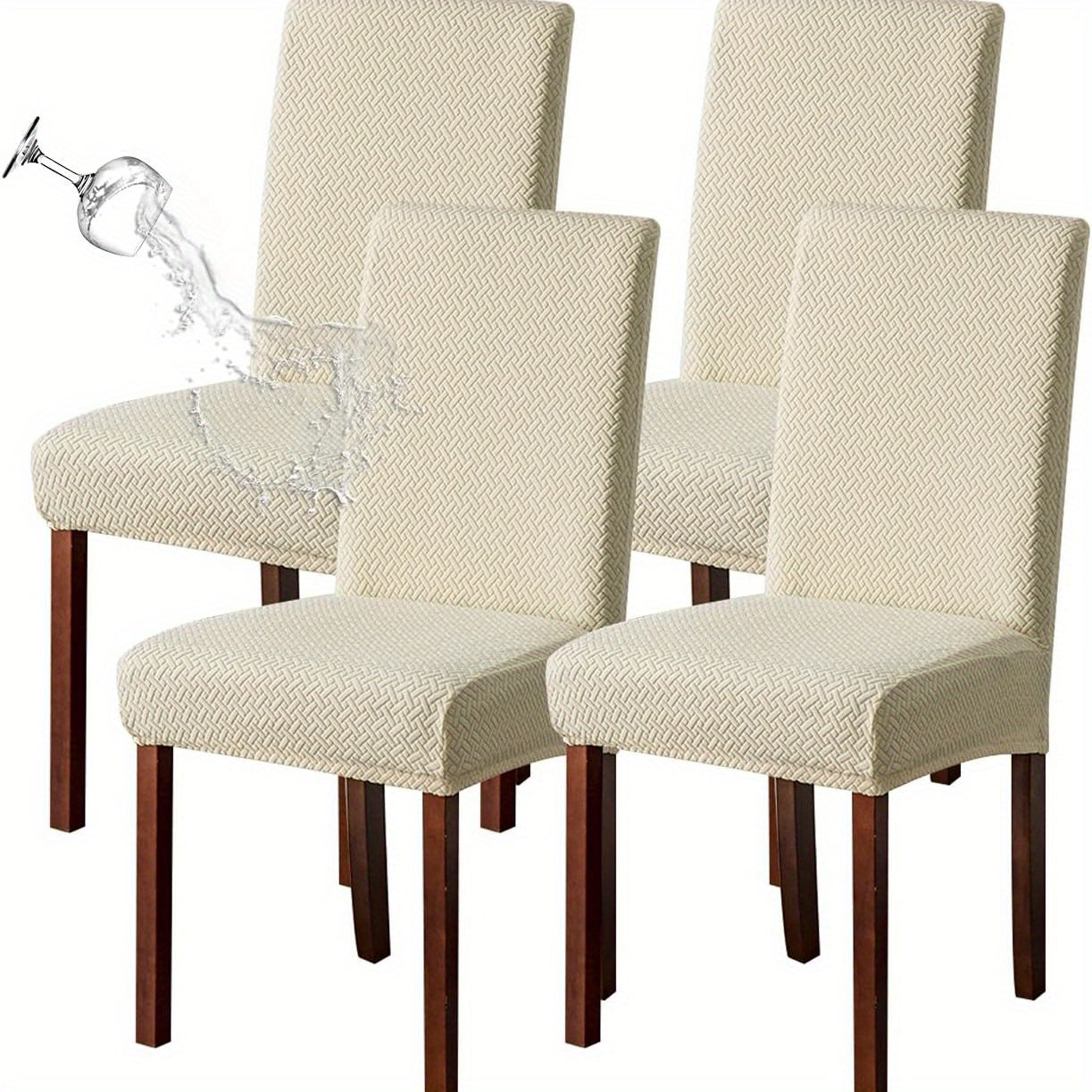 4/6pcs Chair Covers, Polar Fleece Jacquard, All-in-One Design with Elastic-band Closure, Machine Washable, for Dining Room Kitchen Chairs, 200-250 g/㎡