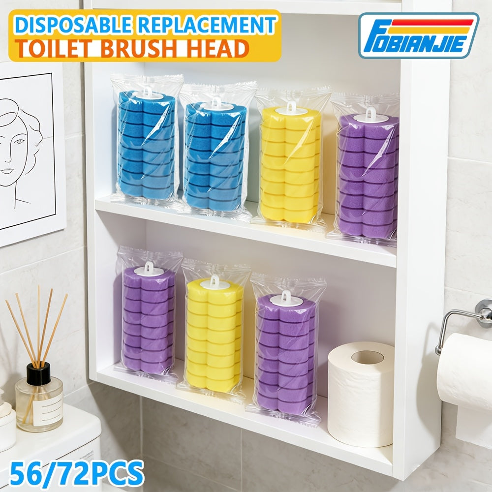 56/72pcs Toilet Wand Refills, Transparent Packaging Bag in 3 Colors for Disposable Toilet Bowl Brush Replacement Heads, Suitable for Bathtub And Wash Basin (Refills Only. Compatible with Fobianjie)