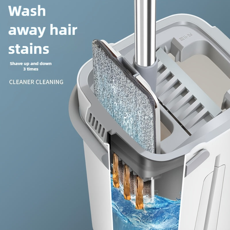Hands-free Flat Dust Mop With Bucket - Wet And Dry Cleaning, Perfect For Bedroom, Kitchen, Living Room, Bathroom - Durable Plastic Household Floor Mop Tool