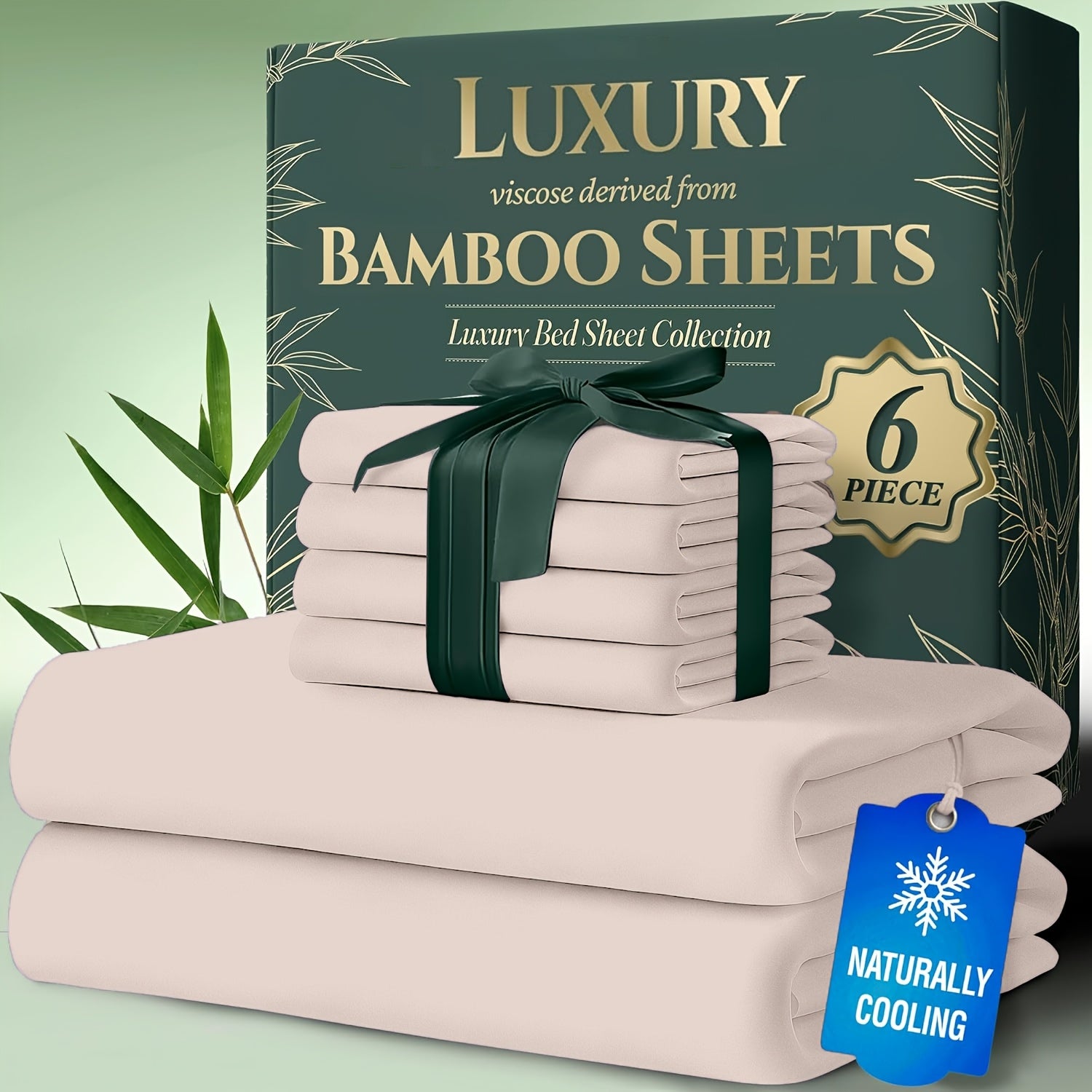 Bamboo Cooling Bed Sheets 6 Piece Set Deep Pocket 17 Inch Hot Sleepers Cloud Soft Luxury Fitted Sheet Flat Sheet Pillowcases Twin Full Queen King