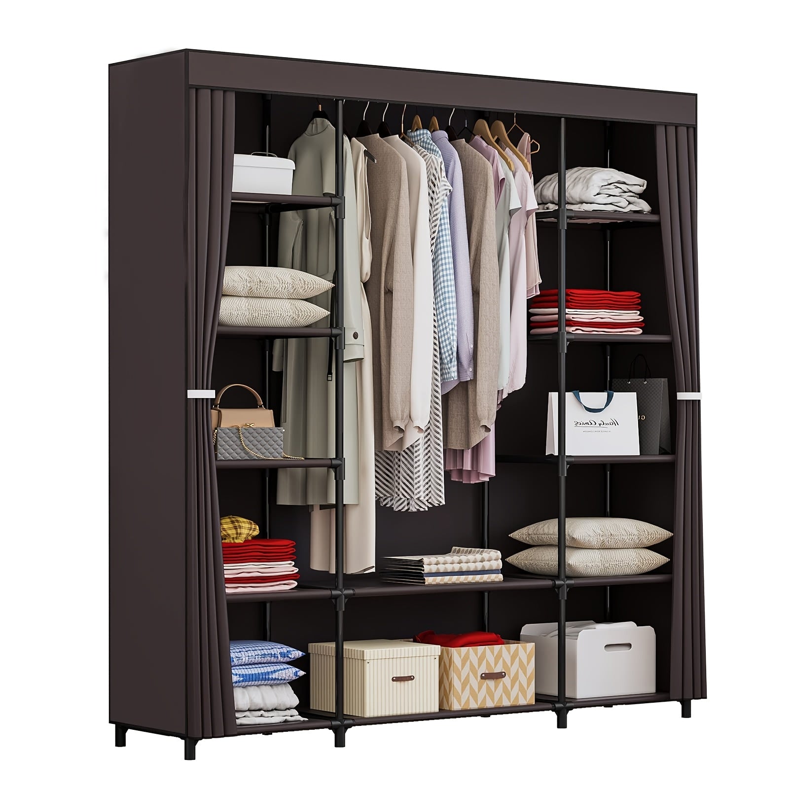 Portable Wardrobe Closet Storage Organizer Metal Hanging Rack Non-Woven Fabric 51 Inch, Portable Closets