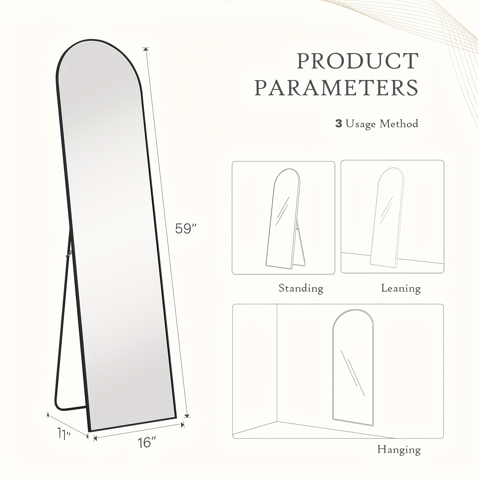 Full Length Floor Mount Mirror-Aluminum Alloy Frame-Arch Mirror Full Length HD-Full Body Mirror-for Bedroom or Living Room